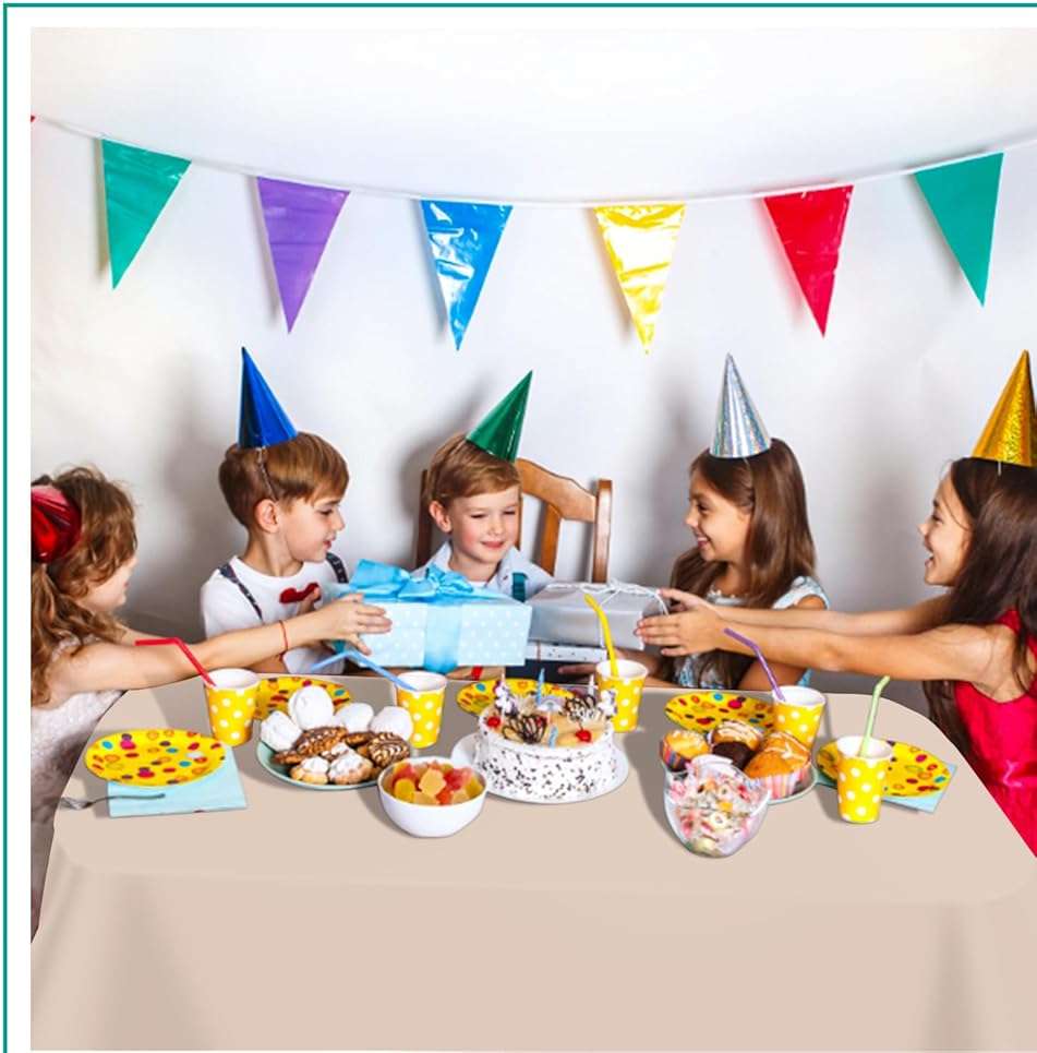 tujol Ivory 6 Pack Plastic Table Cloth 54" x 108", Disposable Tablecloths Rectangle Table Cover, Plastic Tablecloths for Parties - Image 2