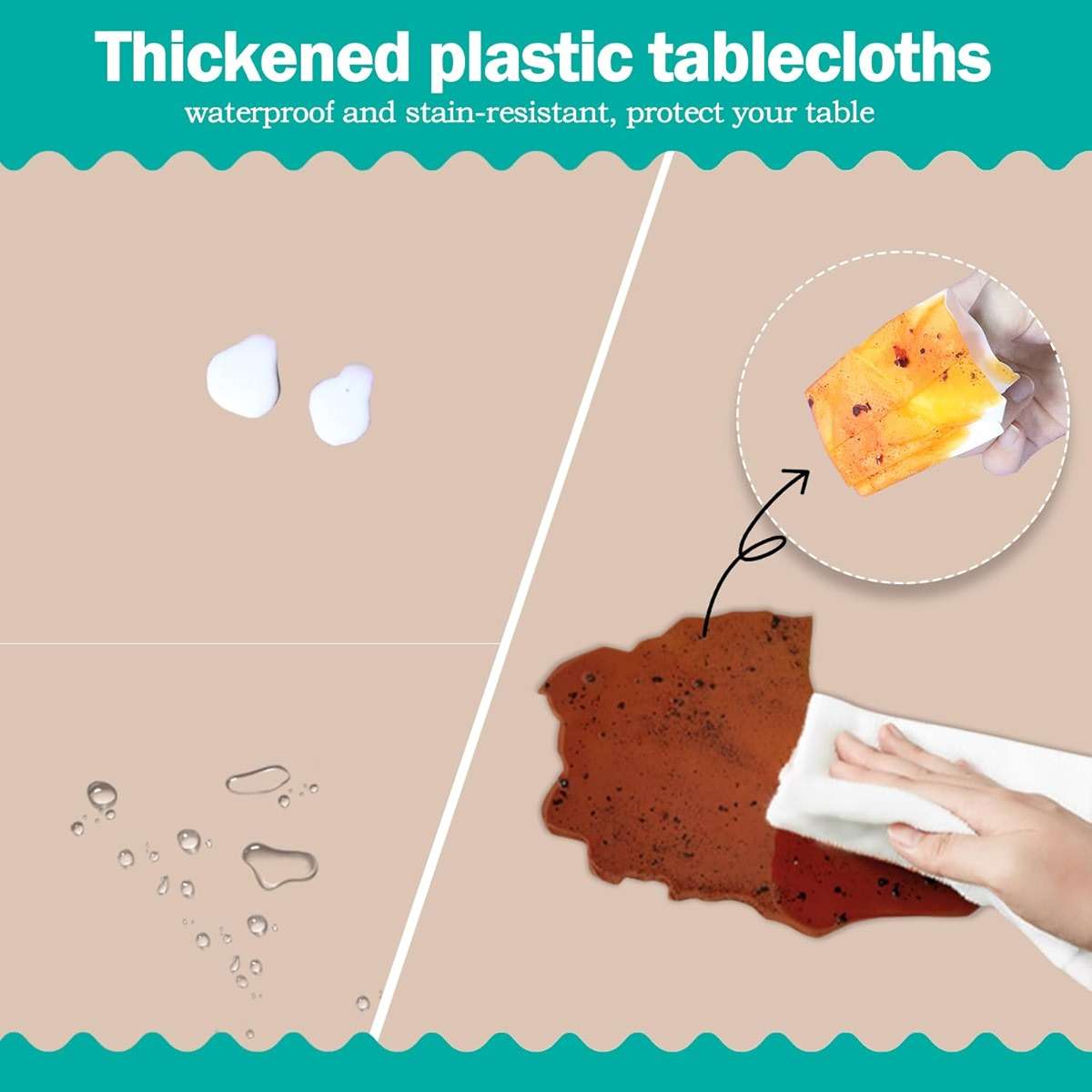 tujol Ivory 6 Pack Plastic Table Cloth 54" x 108", Disposable Tablecloths Rectangle Table Cover, Plastic Tablecloths for Parties - Image 4