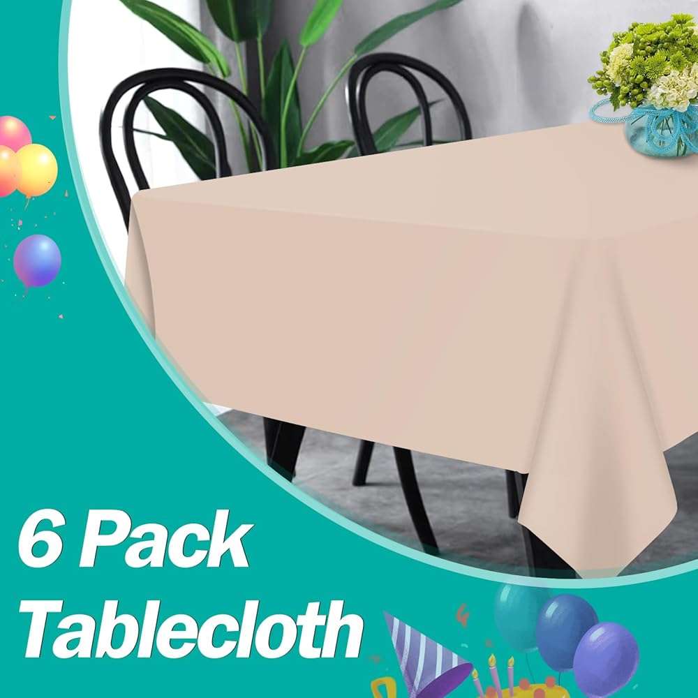 tujol Ivory 6 Pack Plastic Table Cloth 54" x 108", Disposable Tablecloths Rectangle Table Cover, Plastic Tablecloths for Parties - Image 6