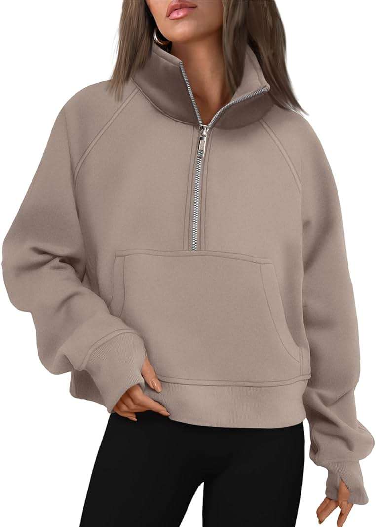AUTOMET Womens Sweatshirts Half Zip Cropped Pullover Fleece Quarter Zipper Hoodies 2026 Fall Fashion Outfits Clothes - Image 1