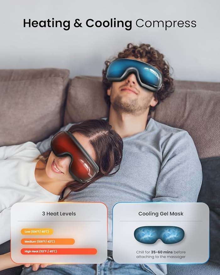 RENPHO Eye Massager with Heat and Cooling Voice Control, Fathers Day Dad Gifts for Husband Men, FSA Eligible HSA, Massaging Eye Mask for Dry Eyes Head Tension and Stress Relief - Eyeris 3 - Image 2