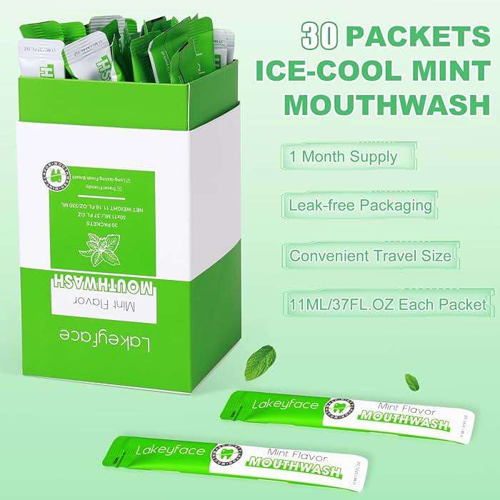 Mouthwash, 30 Packets Travel Mouth Wash for Adults, Alcohol Free, Mini Mouthwash for Travel Essential, TSA Approved Mouthwashs Bulk Pocket Size On the Go,Mint,11ml/0.37FL.OZ Each - Image 2