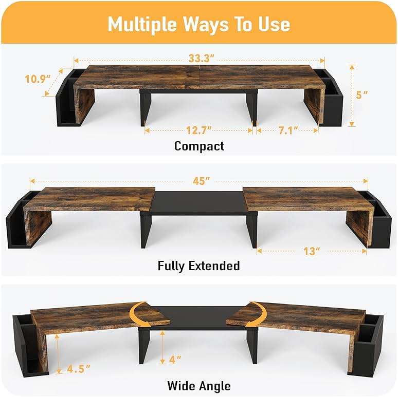 Simple Houseware Desk Dual Monitor Stand Riser with Drawer, Rustic Brown - Image 3