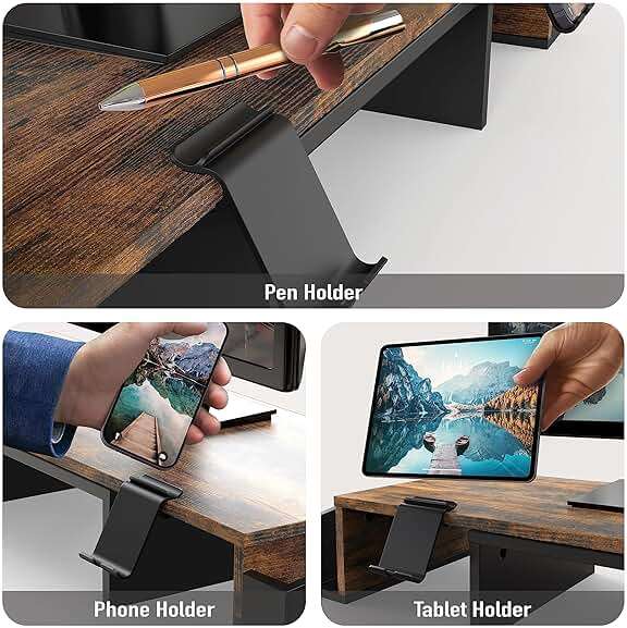 Simple Houseware Desk Dual Monitor Stand Riser with Drawer, Rustic Brown - Image 5