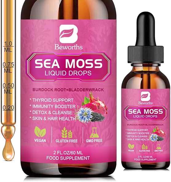 Sea Moss Liquid Drops - Organic Irish Sea Moss with Black Seed Oil, Ashwagandha, Soursop, Bladderwrack, Burdock Root, Elderberry, Turmeric | Seamoss for Immune Support, Energy, Hair & Digestion -Vegan - Image 1
