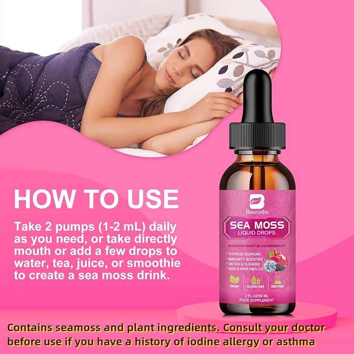 Sea Moss Liquid Drops - Organic Irish Sea Moss with Black Seed Oil, Ashwagandha, Soursop, Bladderwrack, Burdock Root, Elderberry, Turmeric | Seamoss for Immune Support, Energy, Hair & Digestion -Vegan - Image 6