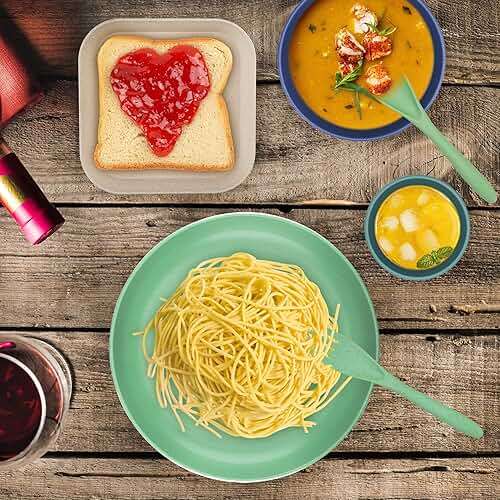 42-Piece Plates and Bowls Sets Wheat Straw Dinnerware Sets Service for 6, Unbreakable Dishwasher Microwave Safe Dishes Set Cups Sets Dinner Plates and Bowls Set for Kitchen - Image 2