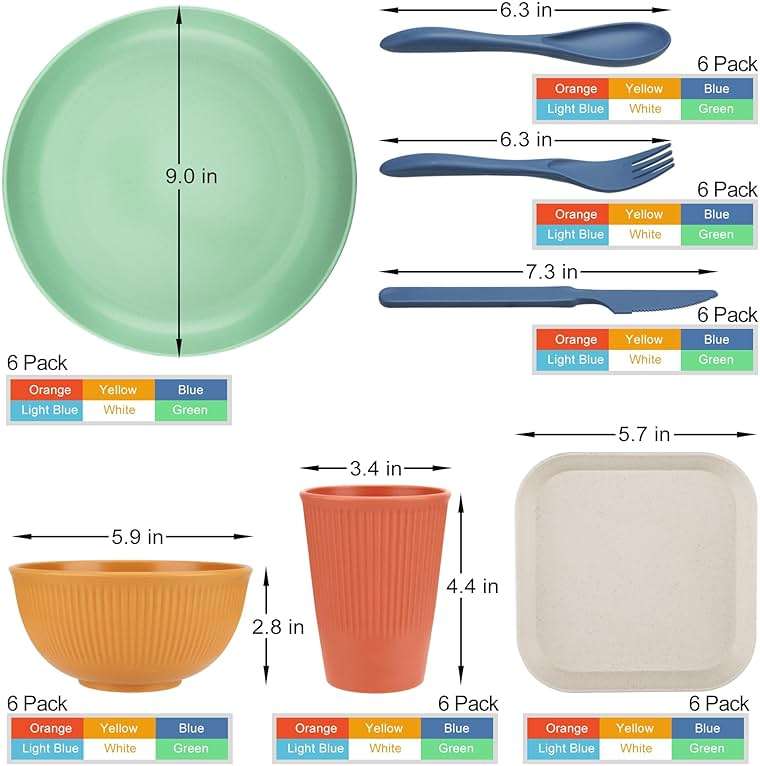 42-Piece Plates and Bowls Sets Wheat Straw Dinnerware Sets Service for 6, Unbreakable Dishwasher Microwave Safe Dishes Set Cups Sets Dinner Plates and Bowls Set for Kitchen - Image 3