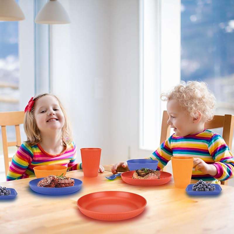 42-Piece Plates and Bowls Sets Wheat Straw Dinnerware Sets Service for 6, Unbreakable Dishwasher Microwave Safe Dishes Set Cups Sets Dinner Plates and Bowls Set for Kitchen - Image 4