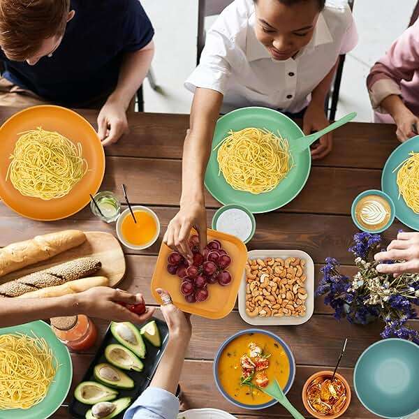 42-Piece Plates and Bowls Sets Wheat Straw Dinnerware Sets Service for 6, Unbreakable Dishwasher Microwave Safe Dishes Set Cups Sets Dinner Plates and Bowls Set for Kitchen - Image 7