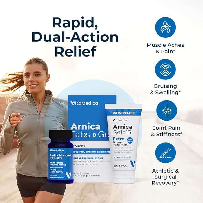 VitaMedica Arnica Montana Tablets & Arnica Gel Bundle – Support for Bruising, Swelling & Soreness, 150 Rapid-Dissolve Tablets + 3 oz Water-Based Gel - Image 2