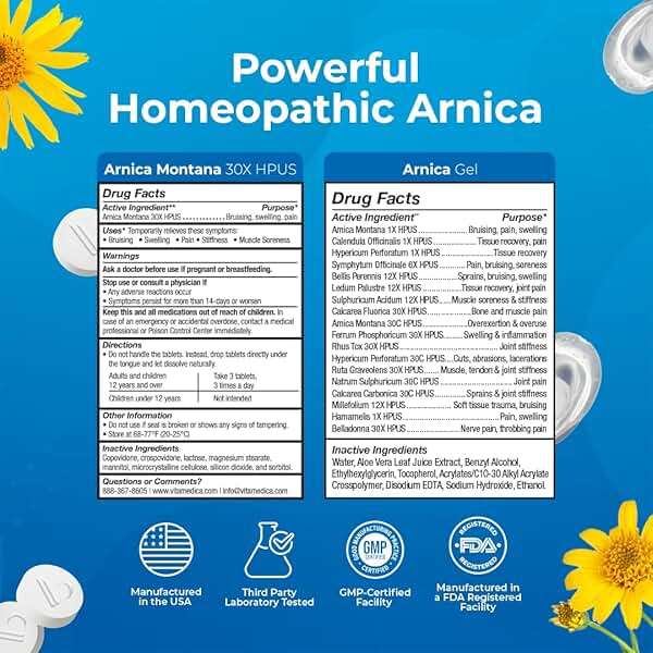 VitaMedica Arnica Montana Tablets & Arnica Gel Bundle – Support for Bruising, Swelling & Soreness, 150 Rapid-Dissolve Tablets + 3 oz Water-Based Gel - Image 4