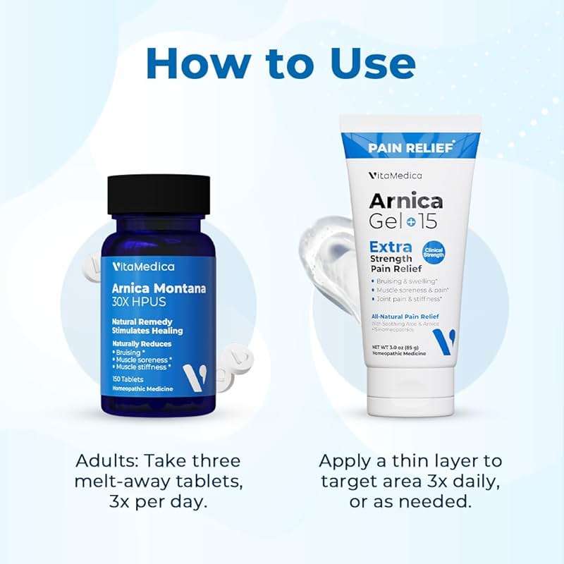VitaMedica Arnica Montana Tablets & Arnica Gel Bundle – Support for Bruising, Swelling & Soreness, 150 Rapid-Dissolve Tablets + 3 oz Water-Based Gel - Image 7