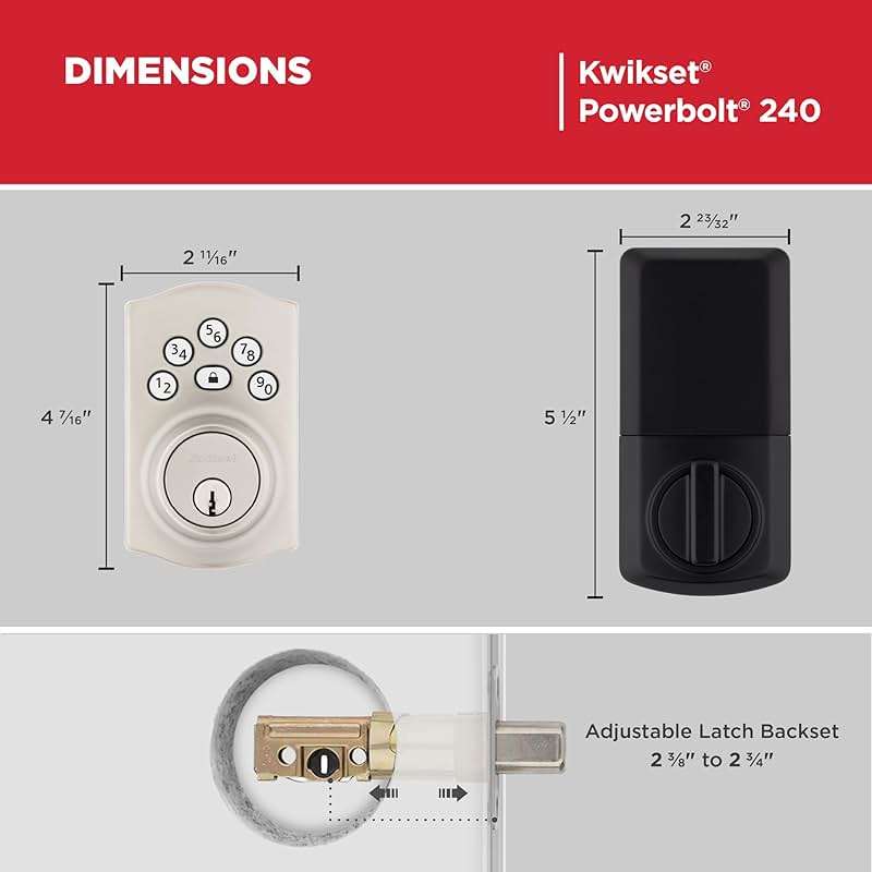 Kwikset Powerbolt 240 5-Button Keypad Satin Nickel Traditional Electronic Deadbolt Door Lock, Featuring Convenient Keyless Entry, Customizable User Codes and Auto-Locking - Image 2