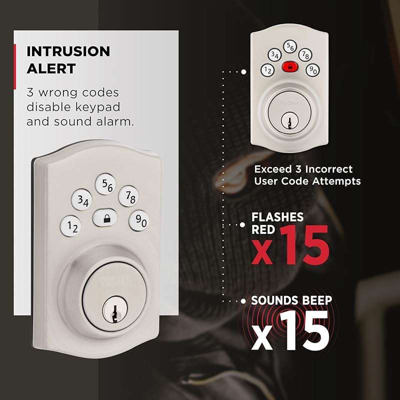 Kwikset Powerbolt 240 5-Button Keypad Satin Nickel Traditional Electronic Deadbolt Door Lock, Featuring Convenient Keyless Entry, Customizable User Codes and Auto-Locking - Image 7