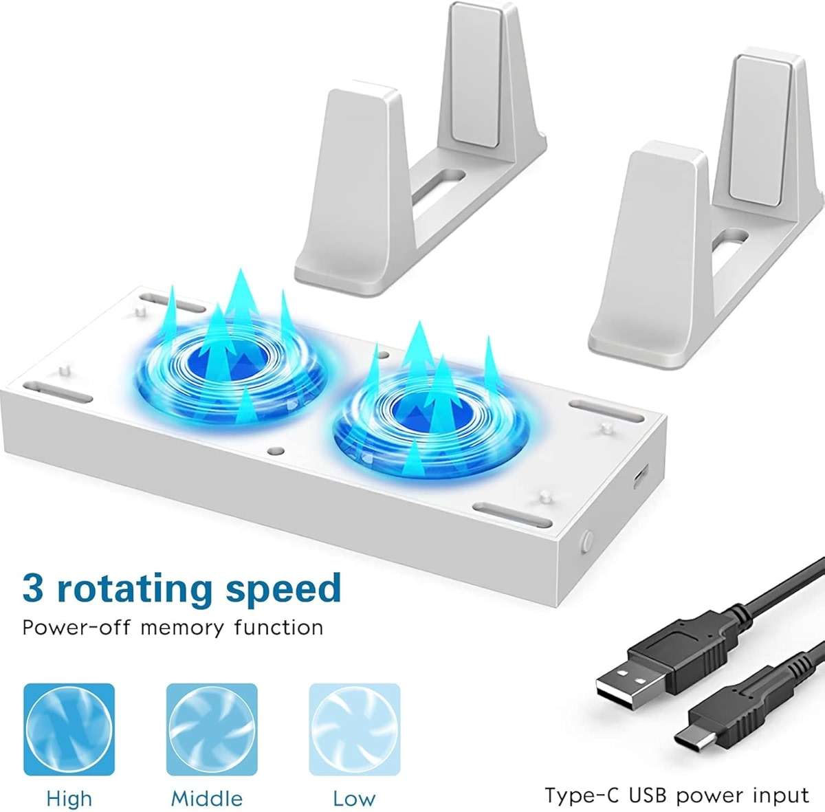 CTPOWER Cooling Stand for Xbox Series S, 3 Levels Adjustable Fans Rotate Speed with Type-C Power Input, USB Charging and Data Transmission Ports - Image 3