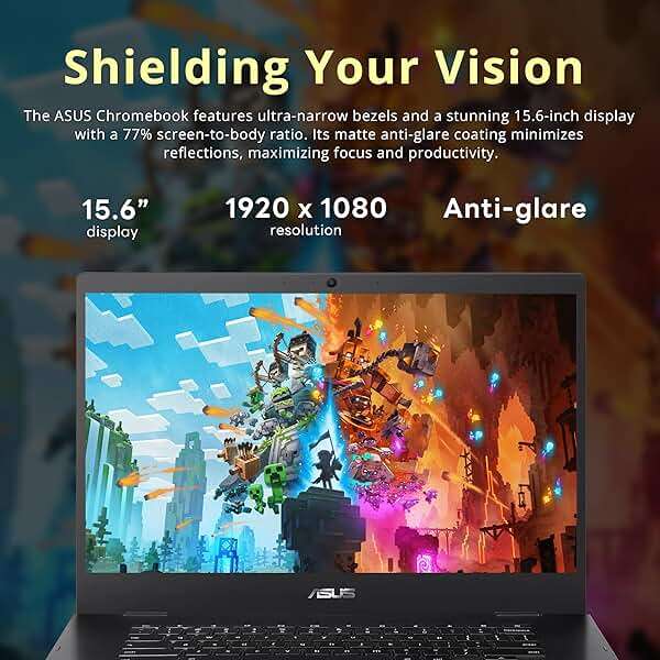 ASUS CX1500CNA Chromebook 15.6" HD Laptop, Intel Celeron N3350 Processor, 4GB RAM, 64GB eMMC Flash Memory, Intel HD Graphics, HD Webcam, Stereo Speakers, Chrome OS, Black, (renewed) - Image 3