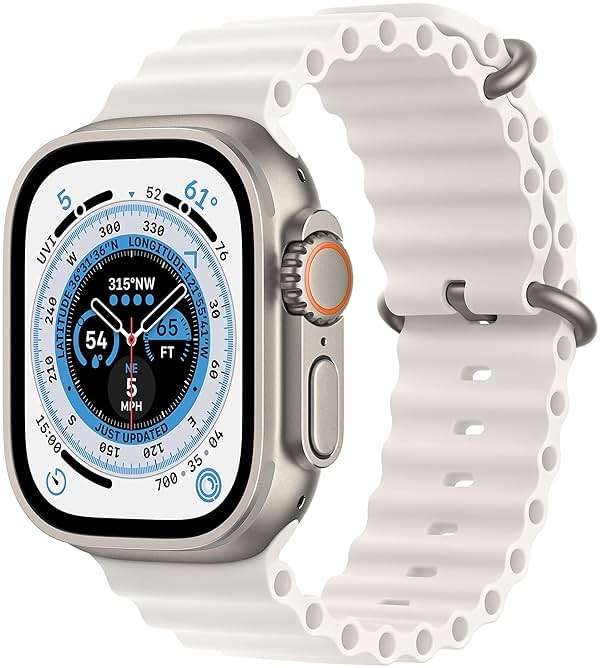 Apple Watch Ultra [GPS + Cellular 49mm] Smartwatch Titanium Case with White Ocean Band, One Size (Renewed Premium) - Image 1