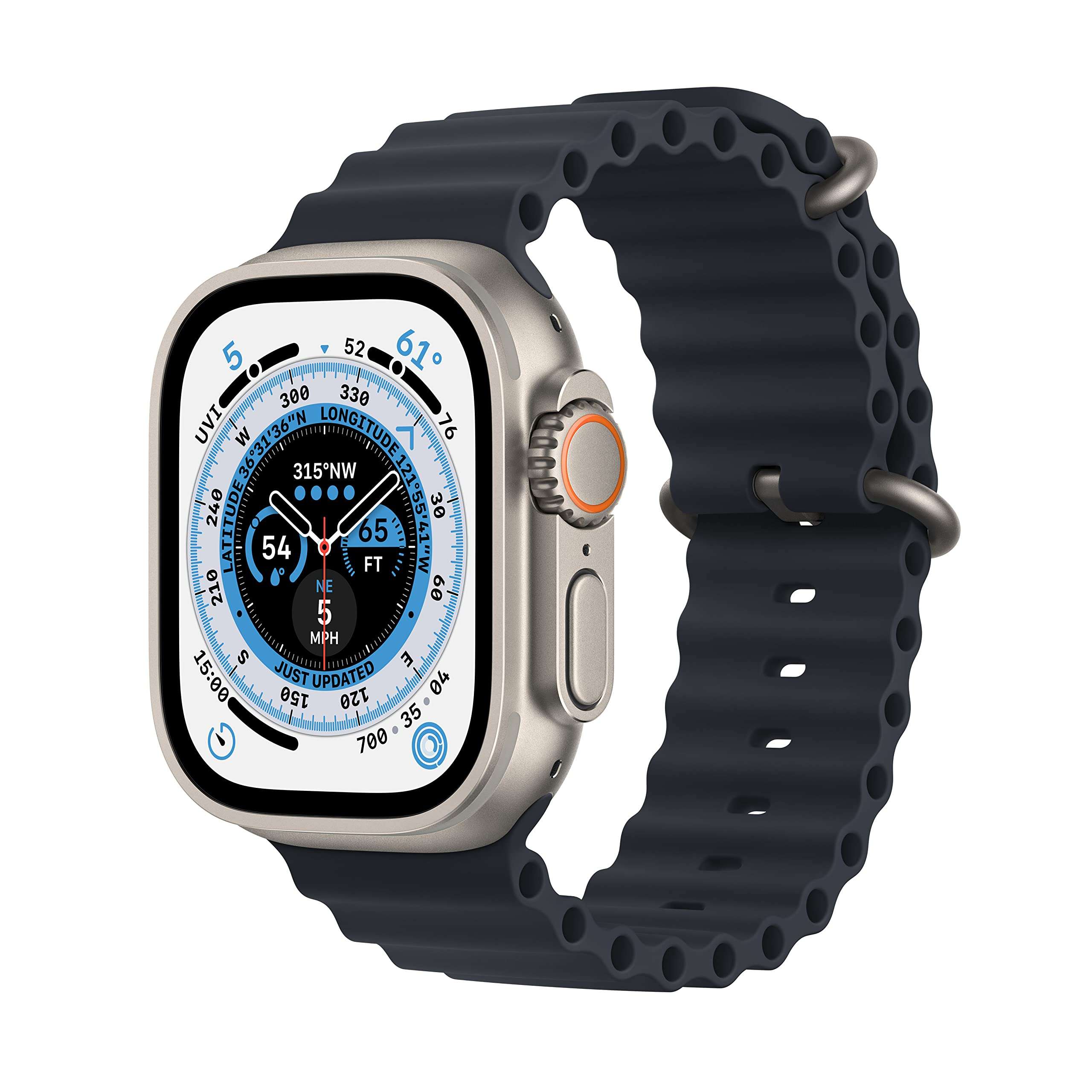 Apple Watch Ultra [GPS + Cellular 49mm] Titanium Case with Midnight Ocean Band, One Size (Renewed Premium) - Image 1
