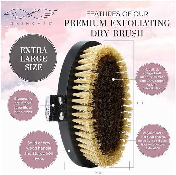 Seraphic Skincare Dry Brushing Body Brush for Smooth & Glowing Skin – Exfoliating Body Scrubber for Blood Circulation, Cellulite, Lymphatic Drainage, Ingrown Hairs & Keratosis Pilaris Treatment - Image 3