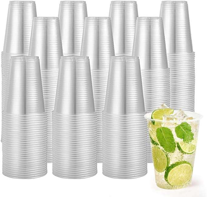 Turbo Bee 1000 Pack 16oz Plastic Cups,Disposable Clear Drinking Cups,Hot and Cold Drink Container for Water, Juice, Soda,Coffee - Image 1