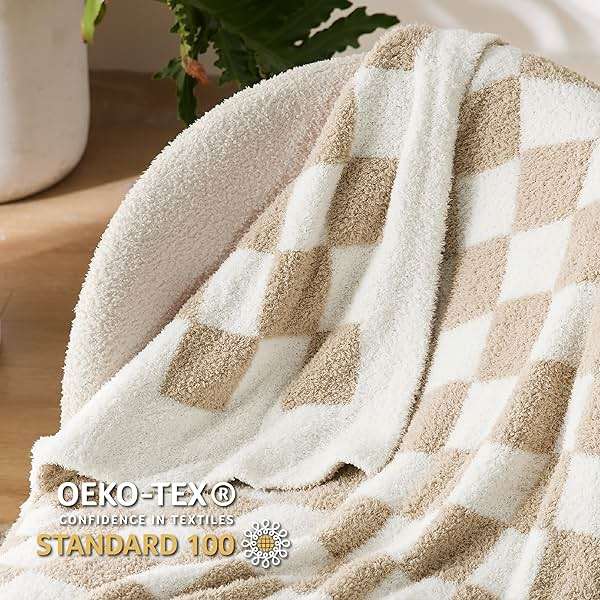 Bedsure Beige Throw Blanket for Couch, Cozy Soft Checkered Blanket, Lightweight Warm Knit Fluffy Throw Blankets for Bed Sofa, Camping, Picnic, Travel, Gifts for Women Men, 50x60 Inches - Image 6