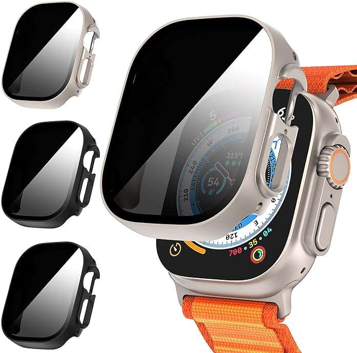 Suoman 3-Pack for Apple Watch Ultra 3/2/1 49mm Privacy Screen Protector Case, [Anti-Peeping] Ultra-Thin Tempered Glass Case Cover for iWatch Ultra 49mm 3/2/1 - Image 1