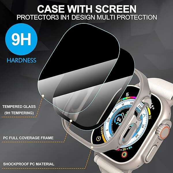 Suoman 3-Pack for Apple Watch Ultra 3/2/1 49mm Privacy Screen Protector Case, [Anti-Peeping] Ultra-Thin Tempered Glass Case Cover for iWatch Ultra 49mm 3/2/1 - Image 3