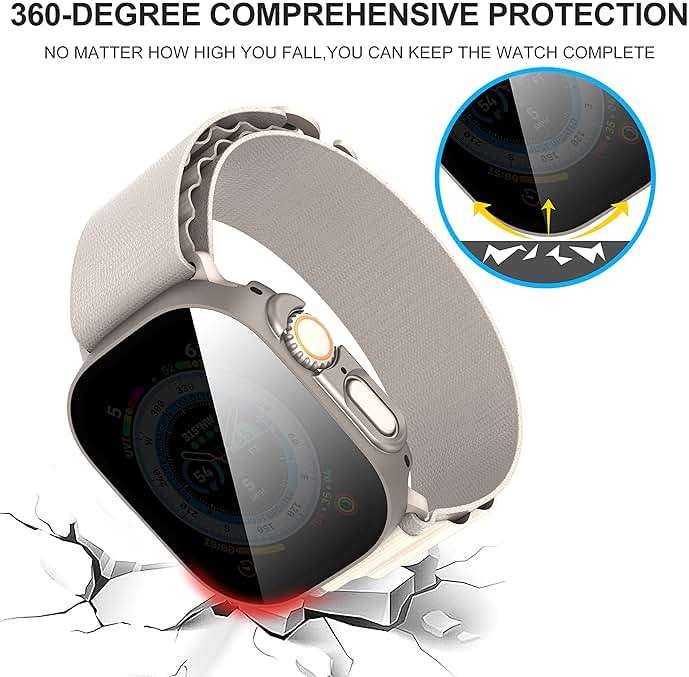 Suoman 3-Pack for Apple Watch Ultra 3/2/1 49mm Privacy Screen Protector Case, [Anti-Peeping] Ultra-Thin Tempered Glass Case Cover for iWatch Ultra 49mm 3/2/1 - Image 4