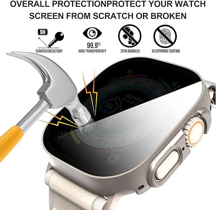 Suoman 3-Pack for Apple Watch Ultra 3/2/1 49mm Privacy Screen Protector Case, [Anti-Peeping] Ultra-Thin Tempered Glass Case Cover for iWatch Ultra 49mm 3/2/1 - Image 5