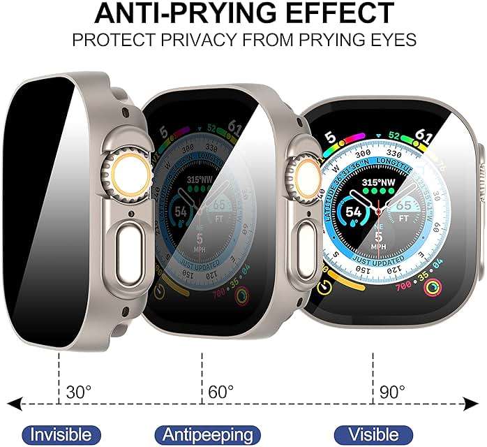 Suoman 3-Pack for Apple Watch Ultra 3/2/1 49mm Privacy Screen Protector Case, [Anti-Peeping] Ultra-Thin Tempered Glass Case Cover for iWatch Ultra 49mm 3/2/1 - Image 6