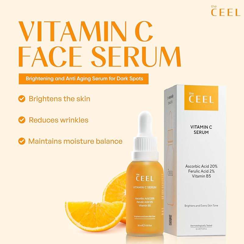 The Ceel 20% Vitamin C Brightening Anti-Aging Serum for Face with Ascorbic, Ferulic Acid & Vitamin B5 - Paraben & Perfume Free Skin Care Formula for Hydration, Wrinkles, Dark Spots, & Radiance - 30ml - Image 2