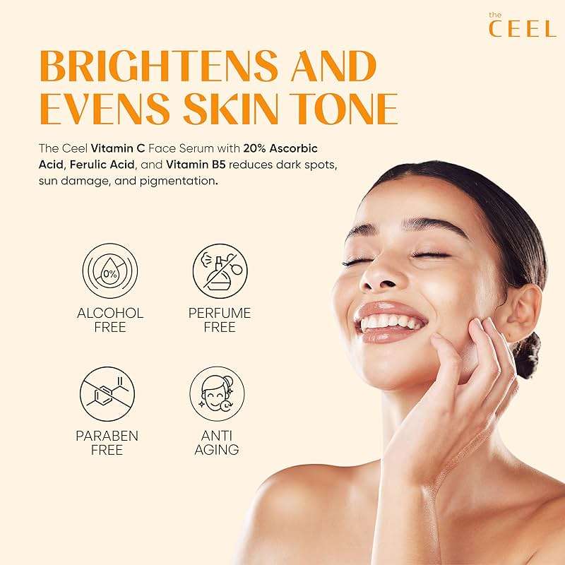 The Ceel 20% Vitamin C Brightening Anti-Aging Serum for Face with Ascorbic, Ferulic Acid & Vitamin B5 - Paraben & Perfume Free Skin Care Formula for Hydration, Wrinkles, Dark Spots, & Radiance - 30ml - Image 3