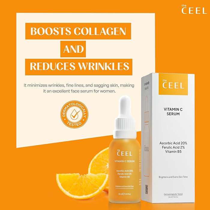 The Ceel 20% Vitamin C Brightening Anti-Aging Serum for Face with Ascorbic, Ferulic Acid & Vitamin B5 - Paraben & Perfume Free Skin Care Formula for Hydration, Wrinkles, Dark Spots, & Radiance - 30ml - Image 4