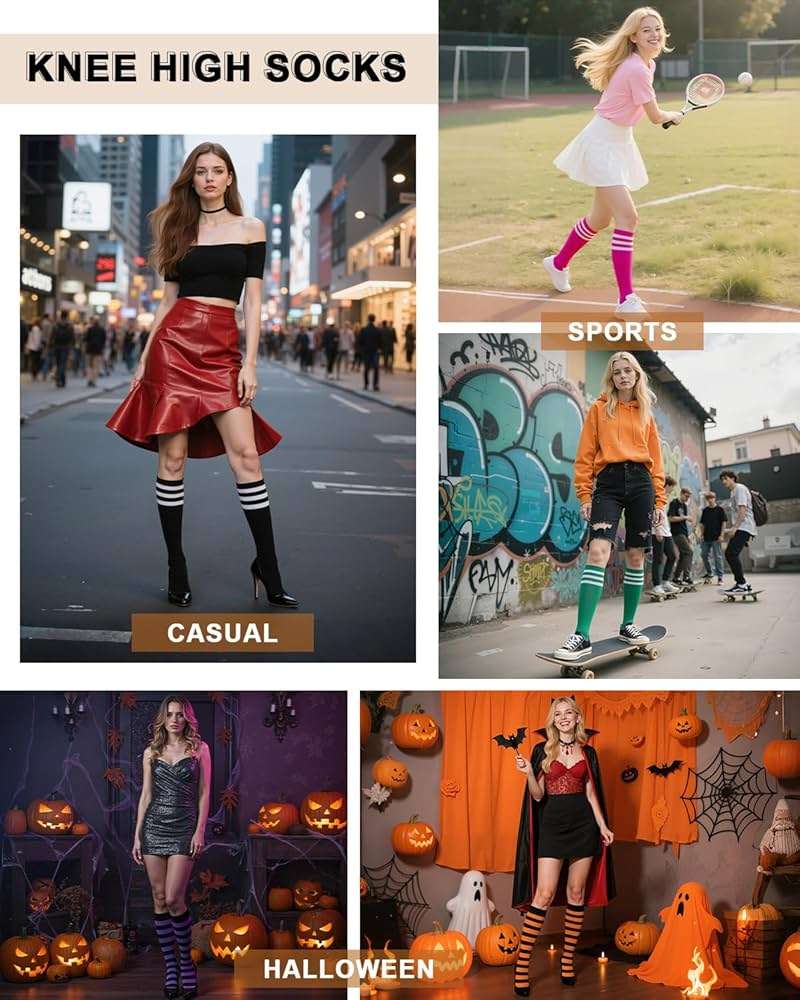 Century Star Knee High Striped Socks for Women - Long Thin Tube Sports Thigh High Socks Tall Stockings - Image 6