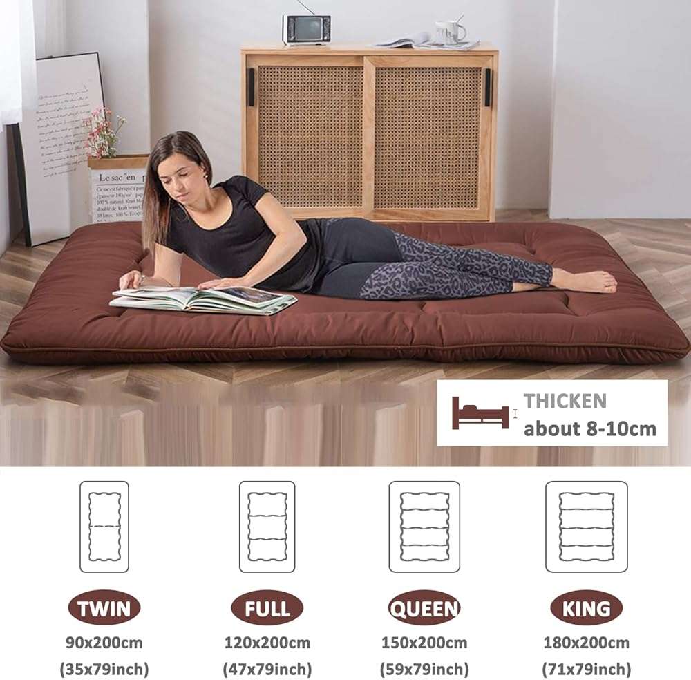 Japanese Floor Mattress Double Foldable,Camping Mattresses for Tents,Roll Up Mattress Single Guest Bed,Shikibuton Futon Mattress,Brown,Full/120x200cm - Image 3