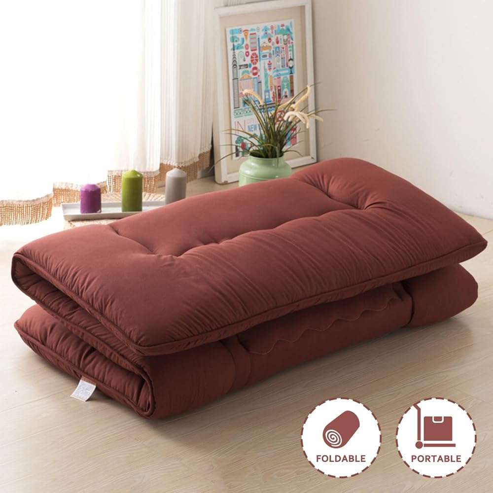 Japanese Floor Mattress Double Foldable,Camping Mattresses for Tents,Roll Up Mattress Single Guest Bed,Shikibuton Futon Mattress,Brown,Full/120x200cm - Image 5