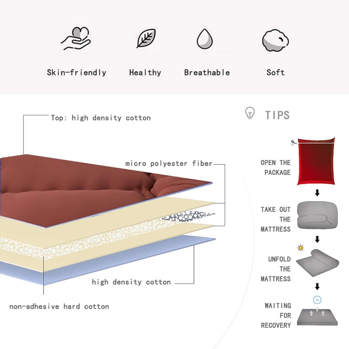 Japanese Floor Mattress Double Foldable,Camping Mattresses for Tents,Roll Up Mattress Single Guest Bed,Shikibuton Futon Mattress,Brown,Full/120x200cm - Image 7