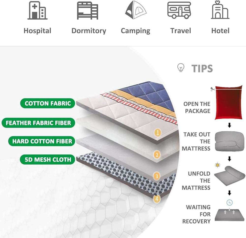 Japanese Floor Mattress Double Foldable,Camping Mattresses for Tents,Roll Up Mattress Single Guest Bed,Shikibuton Futon Mattress,Brown,Full/120x200cm - Image 8