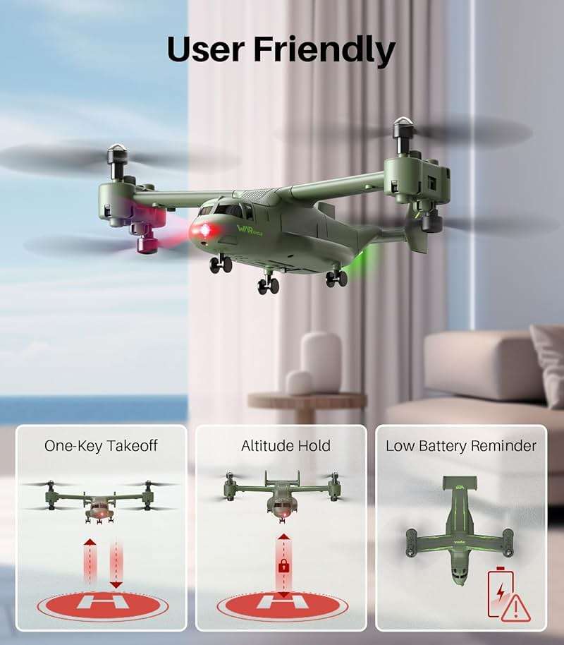 SYMA X550 RC Plane, 4 CH Remote Control Airplane with High/Low Speed, One-Key Takeoff/Landing, Stunt Flight Modes, Army Model Plane Gift for Kids, Beginners & Adults - Image 7