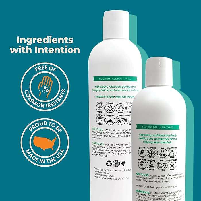 Cleure Shampoo and Conditioner Set Sulfate Free, Fragrance Free for Sensitive Skin - Volumizing Shampoo & Hydrating Conditioner (12 Oz each, Pack of 2) - Image 3