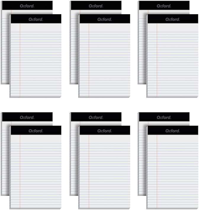 Oxford Legal Pads, 12 Pack, Premium Note Pads, 50 Legal Ruled 5" x 8" Sheets, Bright White Paper with Firm Back, Small Portable Notepads - Image 1
