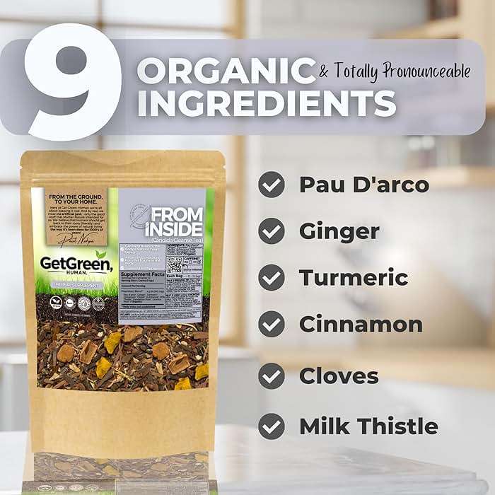 Cleanse & Healthy Digestion Loose Leaf Tea w/ Pau D Arco, Ginger & Echinacea | Organic Herbal Tea | 2 oz (57 gram) | Decaf, Vegan, Healthy, No Caffeine, Organic, Herbs, No Natural or Artificial Flavors, Resealable Bag | From Inside By Get Green, Human - Image 2