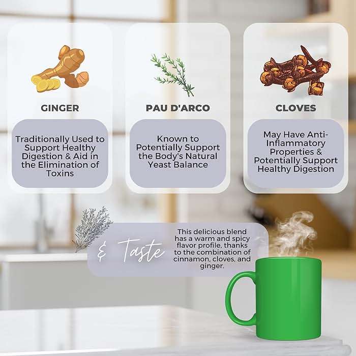 Cleanse & Healthy Digestion Loose Leaf Tea w/ Pau D Arco, Ginger & Echinacea | Organic Herbal Tea | 2 oz (57 gram) | Decaf, Vegan, Healthy, No Caffeine, Organic, Herbs, No Natural or Artificial Flavors, Resealable Bag | From Inside By Get Green, Human - Image 7