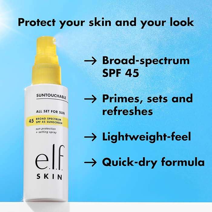 e.l.f. SKIN All Set For Sun SPF 45 Setting Spray, Clear Makeup Setting Mist + Sunscreen, Weightless SPF Face Protection & Makeup-Locking Spray, Vegan & Cruelty-Free - Image 3
