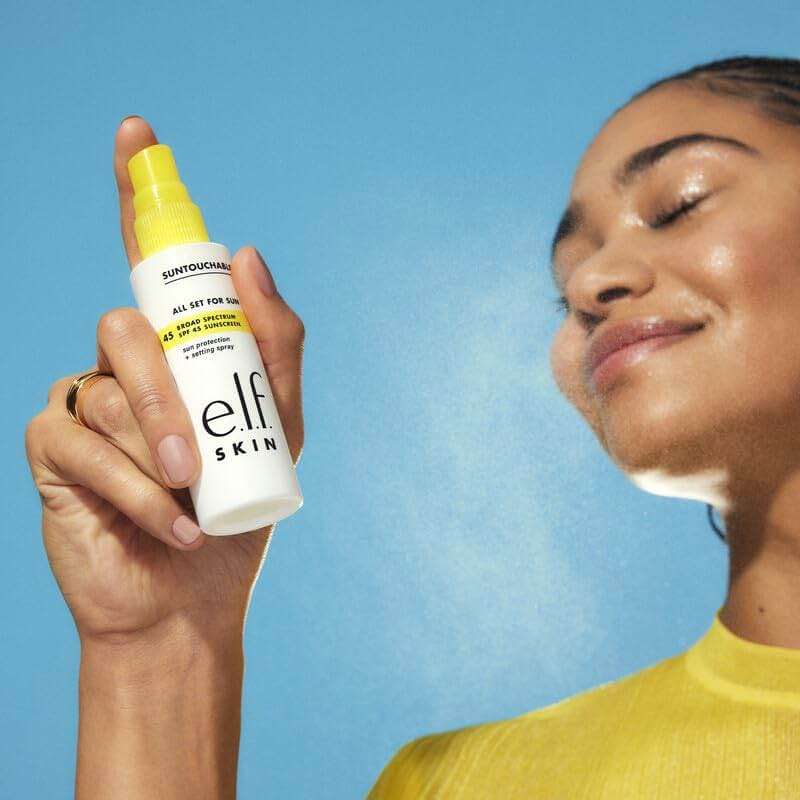 e.l.f. SKIN All Set For Sun SPF 45 Setting Spray, Clear Makeup Setting Mist + Sunscreen, Weightless SPF Face Protection & Makeup-Locking Spray, Vegan & Cruelty-Free - Image 4