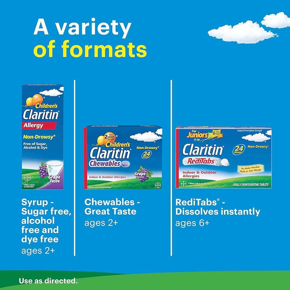 Children's Claritin Chewables 24 Hour Allergy Relief, Non Drowsy Kids Allergy Medicine, Grape Antihistamine Chewable Tablets, 60 Count - Image 4