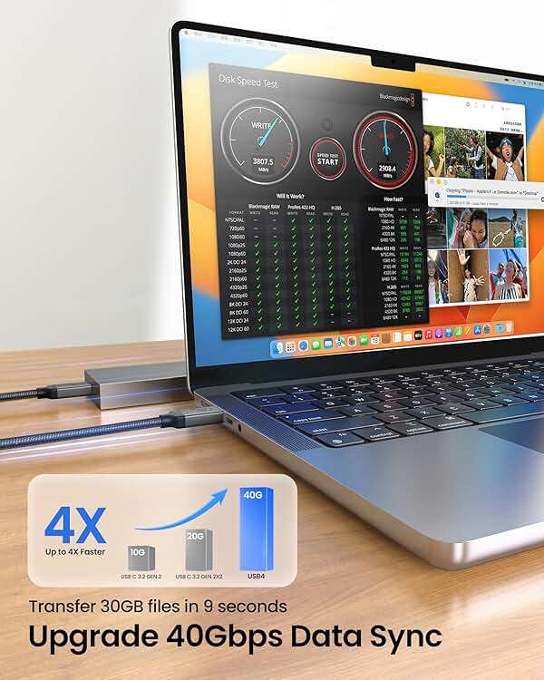 Silkland USB 4 for Thunderbolt 4 Cable 6.6FT/2M, 40Gbps Data Sync, 8K Display/4K@240Hz, 240W Charging, USB C Video Cable Compatible for Thunderbolt 3, MacBook, Monitor, Docking, iPhone 17/16,SSD - Image 3