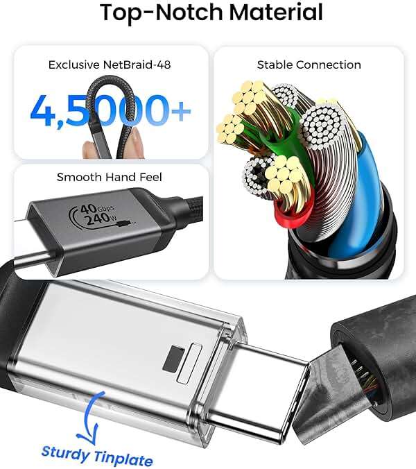 Silkland USB 4 for Thunderbolt 4 Cable 6.6FT/2M, 40Gbps Data Sync, 8K Display/4K@240Hz, 240W Charging, USB C Video Cable Compatible for Thunderbolt 3, MacBook, Monitor, Docking, iPhone 17/16,SSD - Image 6