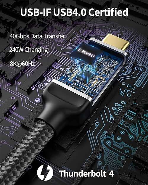Silkland USB 4 for Thunderbolt 4 Cable 6.6FT/2M, 40Gbps Data Sync, 8K Display/4K@240Hz, 240W Charging, USB C Video Cable Compatible for Thunderbolt 3, MacBook, Monitor, Docking, iPhone 17/16,SSD - Image 9